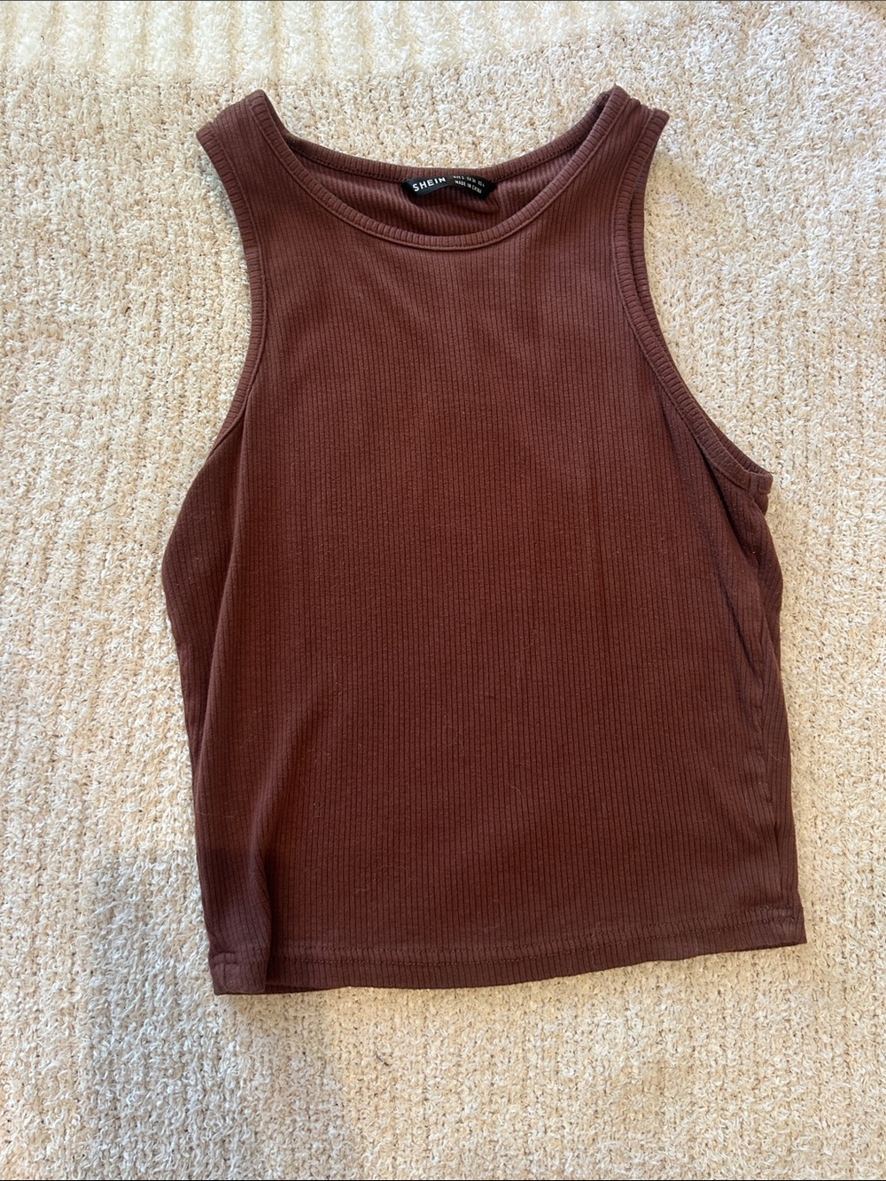 SHEIN Chocolate Brown Ribbed Racerback Tank Top